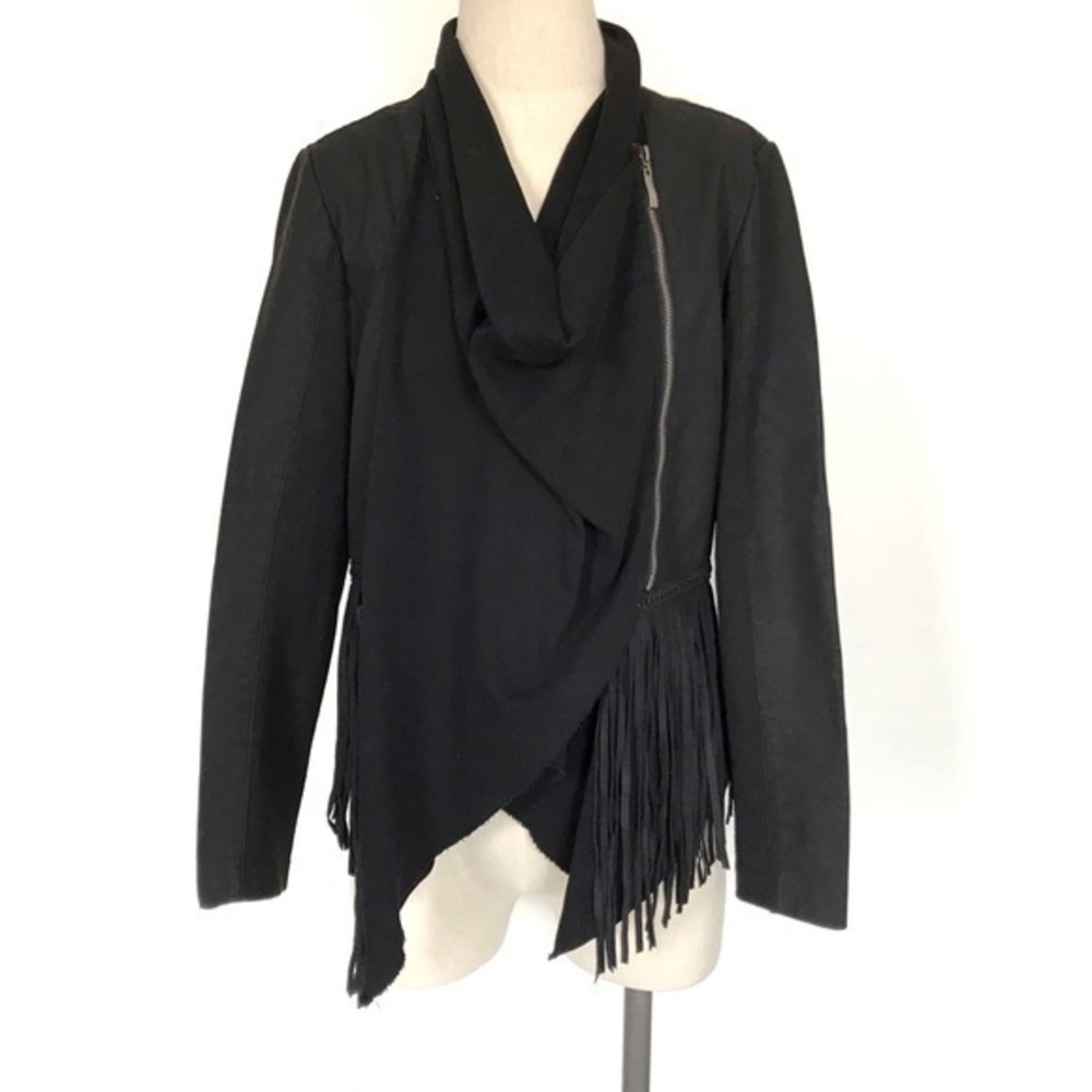 Montana Co Black Faux Leather Fringe Jacket Size Large